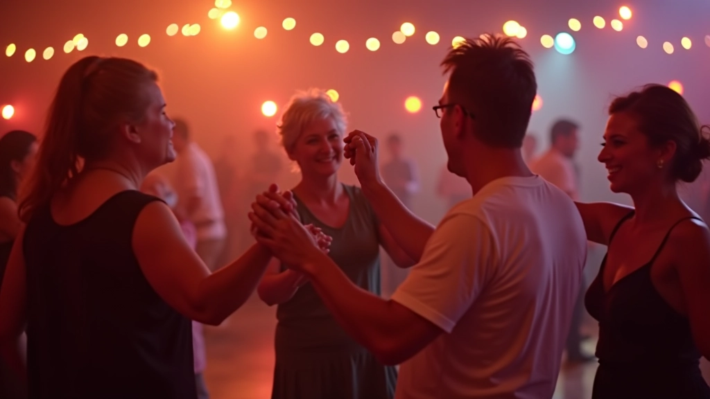 Dancers performing salsa at a social event